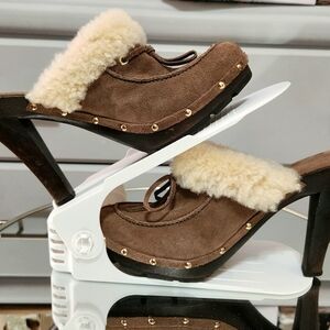 Michael Kors Brown Suede Women's Clogs with Cream Fur Lining